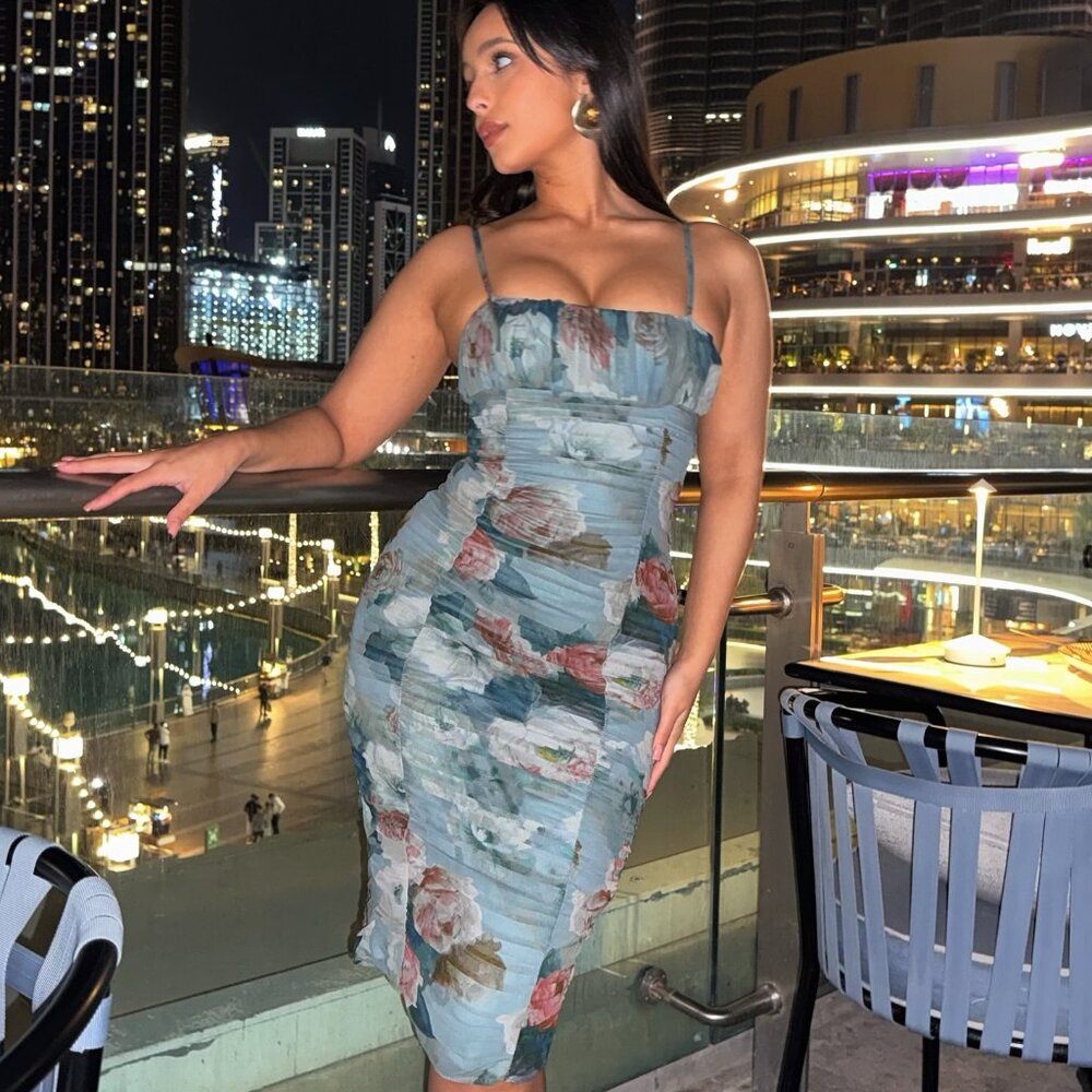 ZARA FLORAL PRINT DRAPER DRESS 8929/214 Sz-S/M